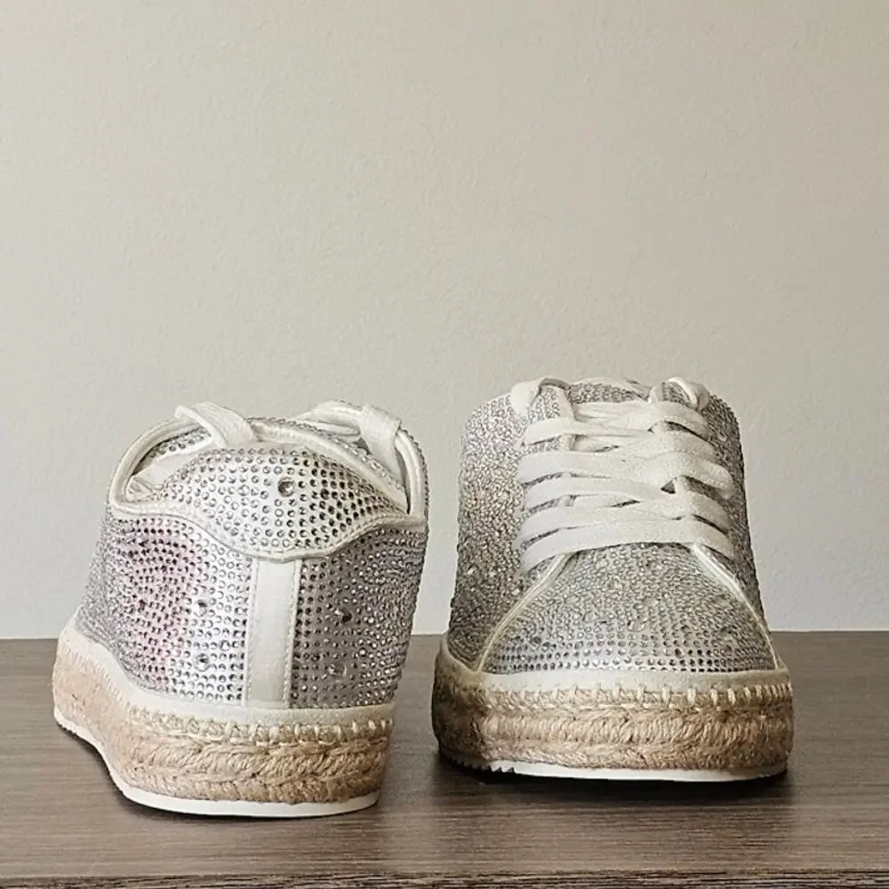 NIB INC International Concepts Lola Silver Rhinestone Espadrille Sneakers 9